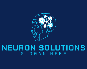 Neuron - Blue Geometric Smart Head logo design