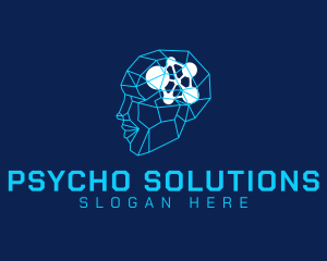 Psycho - Blue Geometric Smart Head logo design