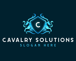 Cavalry - Horse Stallion Shield logo design