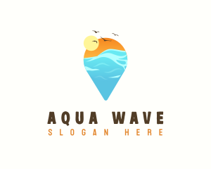 Wave Ocean Location Pin logo design