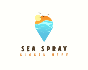 Wave Ocean Location Pin logo design