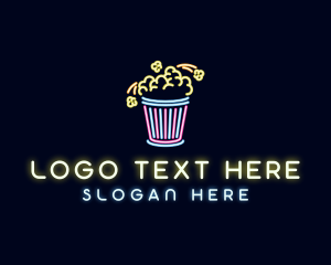 Cinema - Neon Popcorn Snack logo design