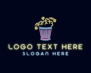 Theater - Neon Popcorn Snack logo design