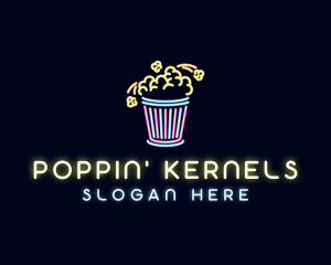 Popcorn - Neon Popcorn Snack logo design