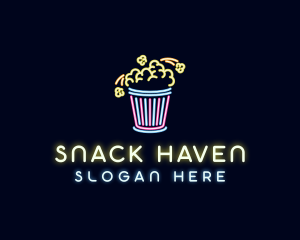 Neon Popcorn Snack logo design