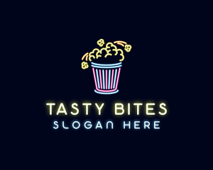 Snack - Neon Popcorn Snack logo design