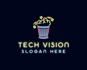 Tv - Neon Popcorn Snack logo design