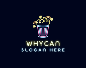 Tv - Neon Popcorn Snack logo design