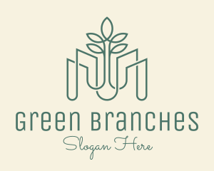 Branches - Green Monoline Plant Pots logo design