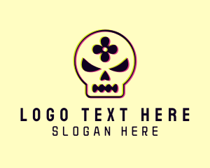 Techno - Glitch Flower Skull logo design