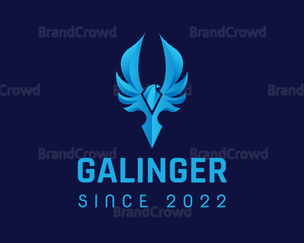 Blue Crystal Bird Wings Gaming Logo