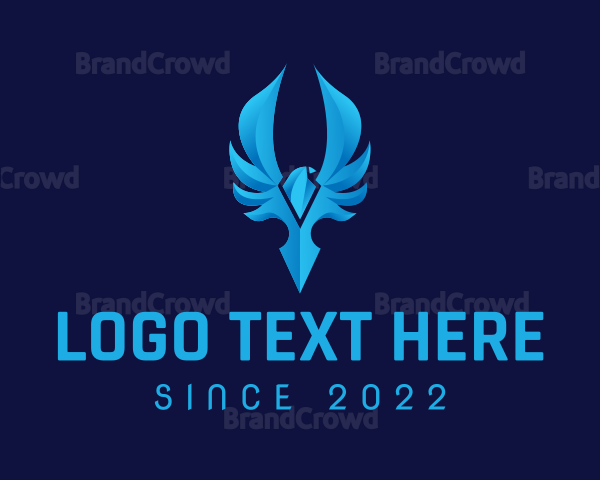 Blue Crystal Bird Wings Gaming Logo