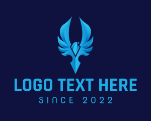 Religious - Blue Crystal Bird Wings Gaming logo design
