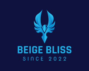 Blue Crystal Bird Wings Gaming logo design