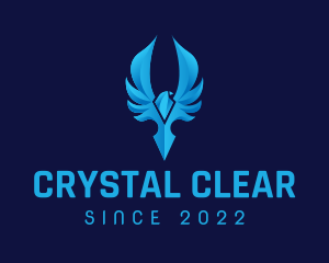 Crystal - Blue Crystal Bird Wings Gaming logo design