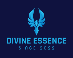 Sacred - Blue Crystal Bird Wings Gaming logo design