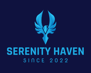 Sanctuary - Blue Crystal Bird Wings Gaming logo design