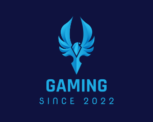 Blue Crystal Bird Wings Gaming logo design