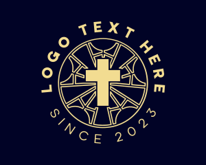 Crucifix - Yellow Christian Holy Cross logo design