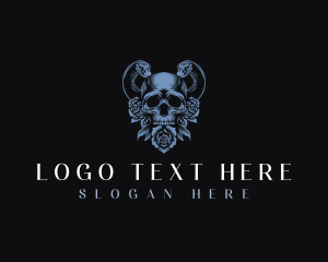 Skeleton - Flower Snake Skull logo design