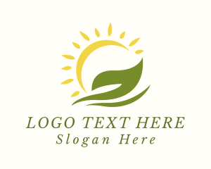 Natural - Organic Farm Leaf Sun logo design