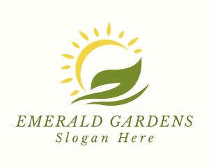 Organic Farm Leaf Sun logo design