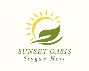 Organic Farm Leaf Sun logo design