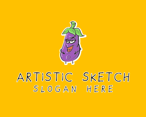 Cartoon Eggplant Veggie logo design