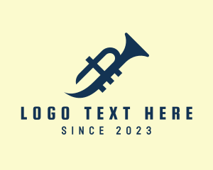 Trumpet - Blue Trumpet Letter A logo design