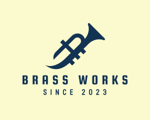 Brass - Blue Trumpet Letter A logo design