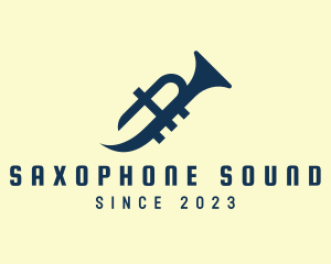 Saxophone - Blue Trumpet Letter A logo design