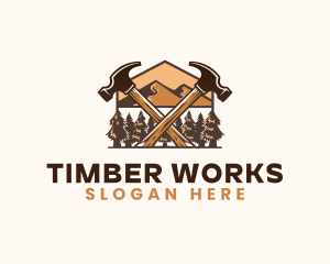 Timber - Hammer Carpentry Mountain logo design