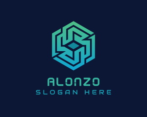 Gradient Hexagon Tech Maze logo design