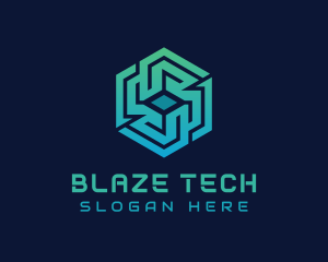 Gradient Hexagon Tech Maze logo design