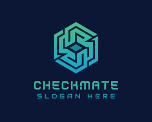 Gradient Hexagon Tech Maze logo design