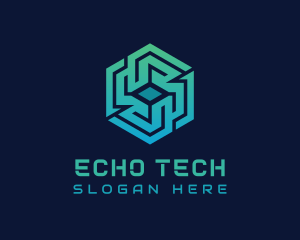 Gradient Hexagon Tech Maze logo design