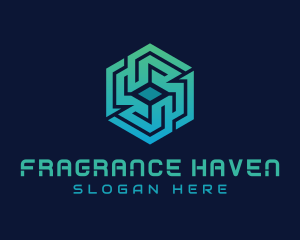 Gradient Hexagon Tech Maze logo design