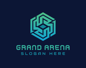 Gradient Hexagon Tech Maze logo design