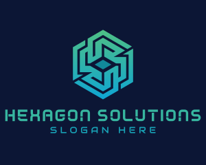 Gradient Hexagon Tech Maze logo design