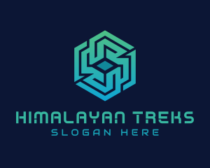 Gradient Hexagon Tech Maze logo design