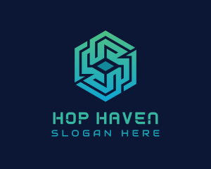 Gradient Hexagon Tech Maze logo design