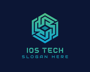 Gradient Hexagon Tech Maze logo design