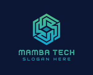 Gradient Hexagon Tech Maze logo design