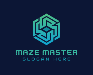 Gradient Hexagon Tech Maze logo design