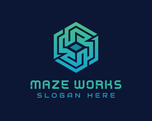 Maze - Gradient Hexagon Tech Maze logo design