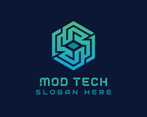 Gradient Hexagon Tech Maze logo design