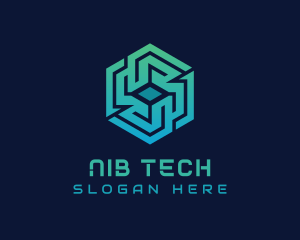 Gradient Hexagon Tech Maze logo design