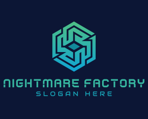 Gradient Hexagon Tech Maze logo design