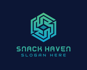 Gradient Hexagon Tech Maze logo design