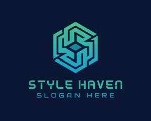 Gradient Hexagon Tech Maze logo design